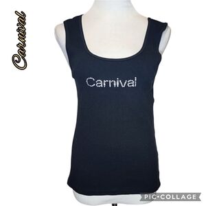 Carnival tank top black ribbed fabric silver rhinstones sleeveless nwot sz xl